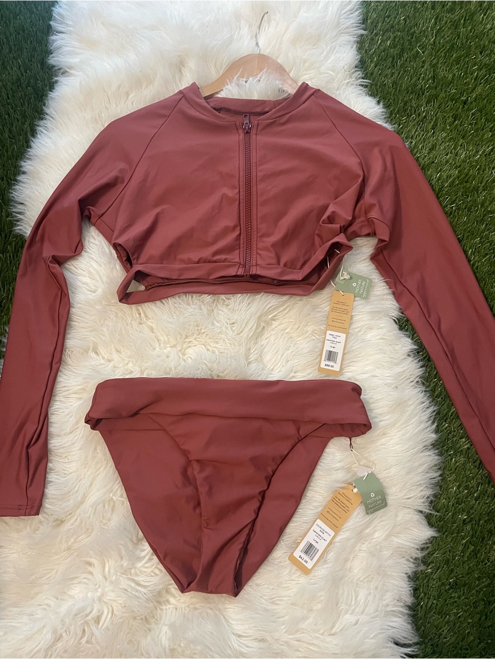 Swim Systems Zip Crop Long-Sleeve Bikini Top & Bottoms *NWT* Surfer Top